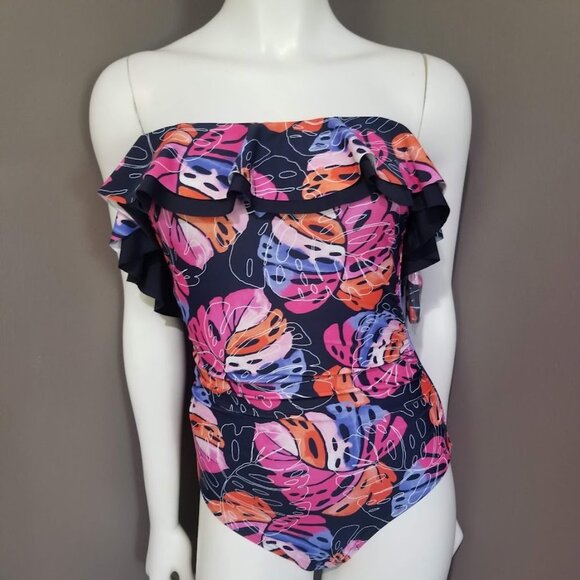 Tommy Hilfiger Ruffle Bandeau One Piece Swimsuit Size 6 - Picture 2 of 12